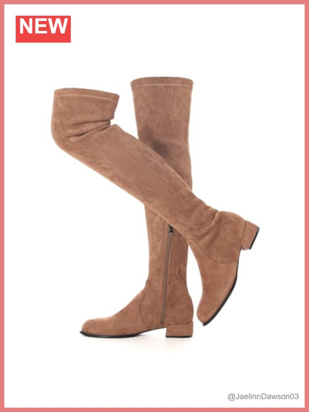 Over the Knee Boots Low Heel Winter Faux Suede Thigh High Chunky Block Heel